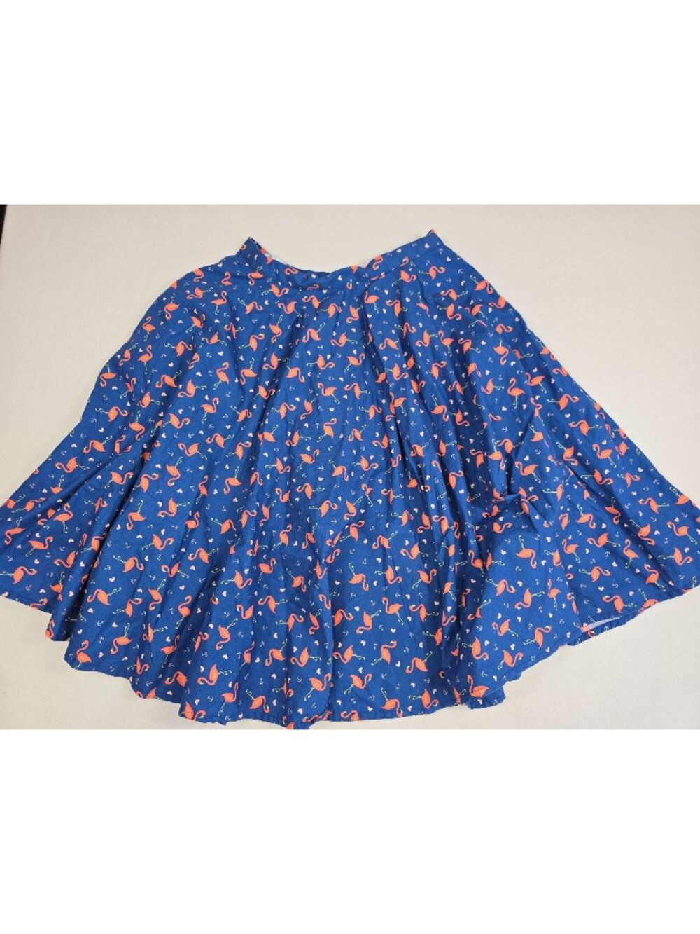 Magnolia Place Flamingo Print Blue Cotton Circle Skirt Large